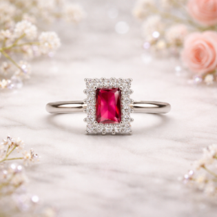 Crimson Halo Silver Ring