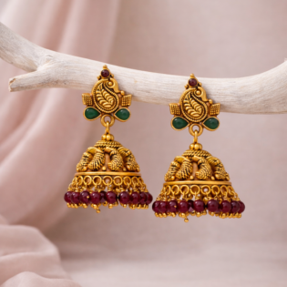 Rajwada Peacock Pearl Jhumka – Gold Polish Pure Silver Earrings