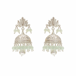 Mint Blossom Jhumka – Pure Silver Pearl & Chalcedony Earrings - Image 5