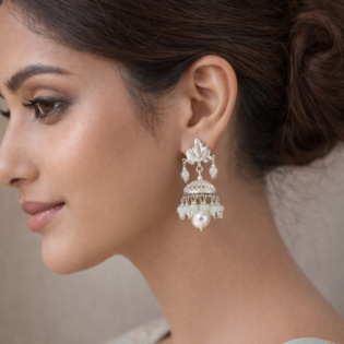 Mint Blossom Jhumka – Pure Silver Pearl & Chalcedony Earrings - Image 4