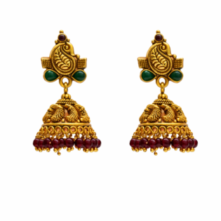 Rajwada Peacock Pearl Jhumka – Gold Polish Pure Silver Earrings