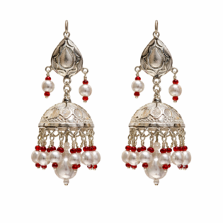 Noorika Pearl Flame Pure Silver Jhumka Earrings - Image 5