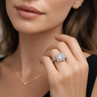 Celestial Square Halo Silver Ring - Image 2