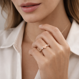 Rose Golden Heart Whisper Silver Ring - Image 2