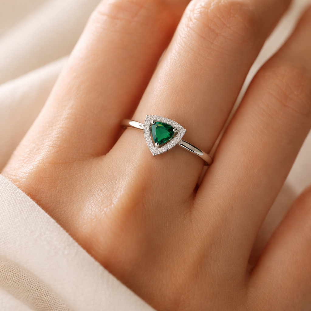 Verdant Prism Halo Silver Ring - Image 2
