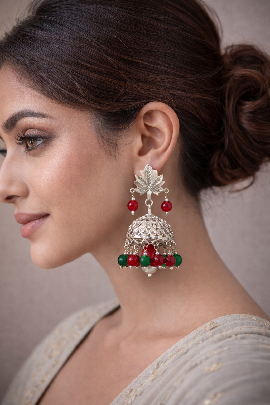 Kamalika Ruby-Ember Jhumka Pure Silver Earrings - Image 5