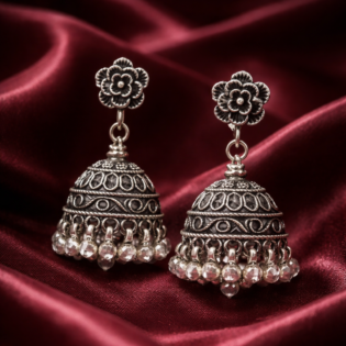 Kavya Bloom Antique Pure Silver Jhumka Earrings - Image 2
