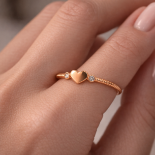 Rose Golden Heart Whisper Silver Ring - Image 4