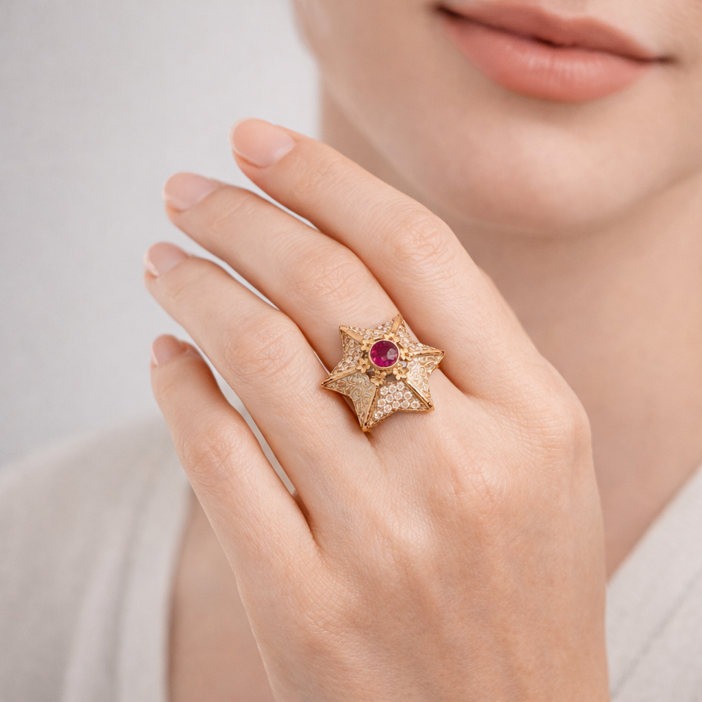 Celestara Ruby Star Silver Ring - Image 2