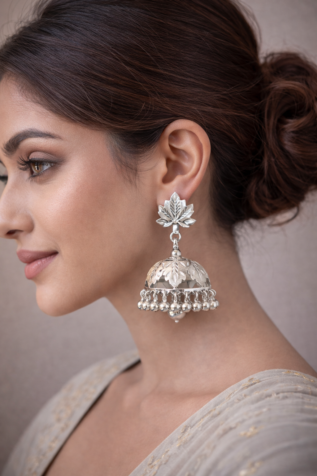 Rajasi Lotus Glow Pure Silver Jhumka Earrings - Image 5
