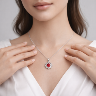 Crimson Petal Radiance Pendant - Image 2