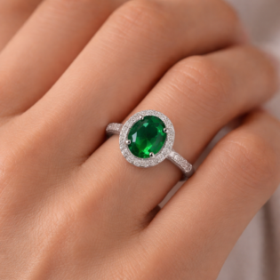 Emerald Halo Grace Silver Ring - Image 2