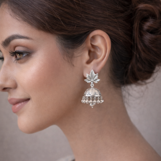 Rajasi Lotus Glow Pure Silver Jhumka Earrings - Image 2