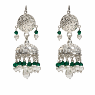 Emerald Pearl Noor Pure Silver Jhumka Earrings - Image 3