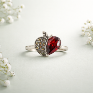 Crimson Orchard Muse Silver Ring