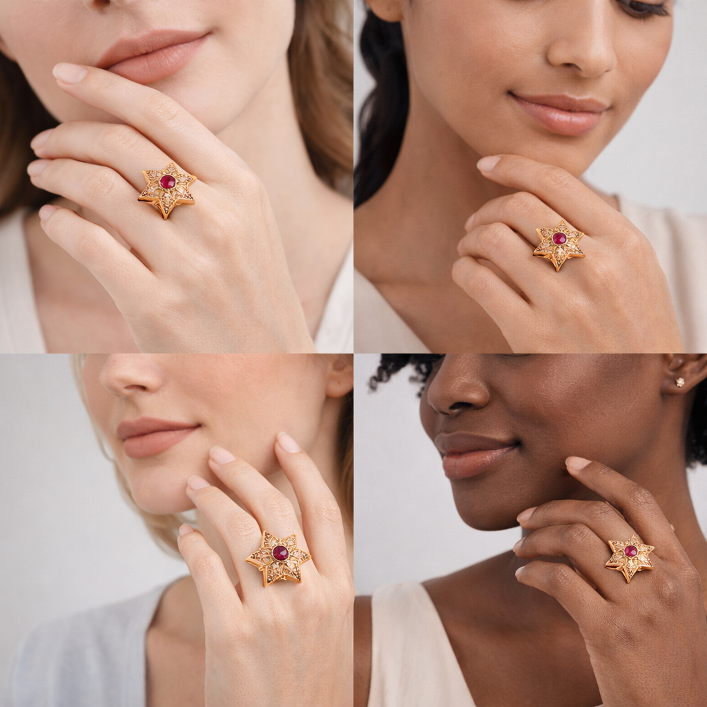 Celestara Ruby Star Silver Ring - Image 5