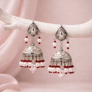 Noorika Pearl Flame Pure Silver Jhumka Earrings