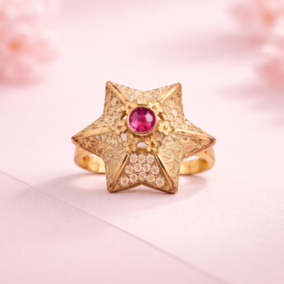 Celestara Ruby Star Silver Ring