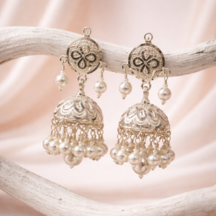 Chandrika Pearl Jhumka Pure Silver Earrings
