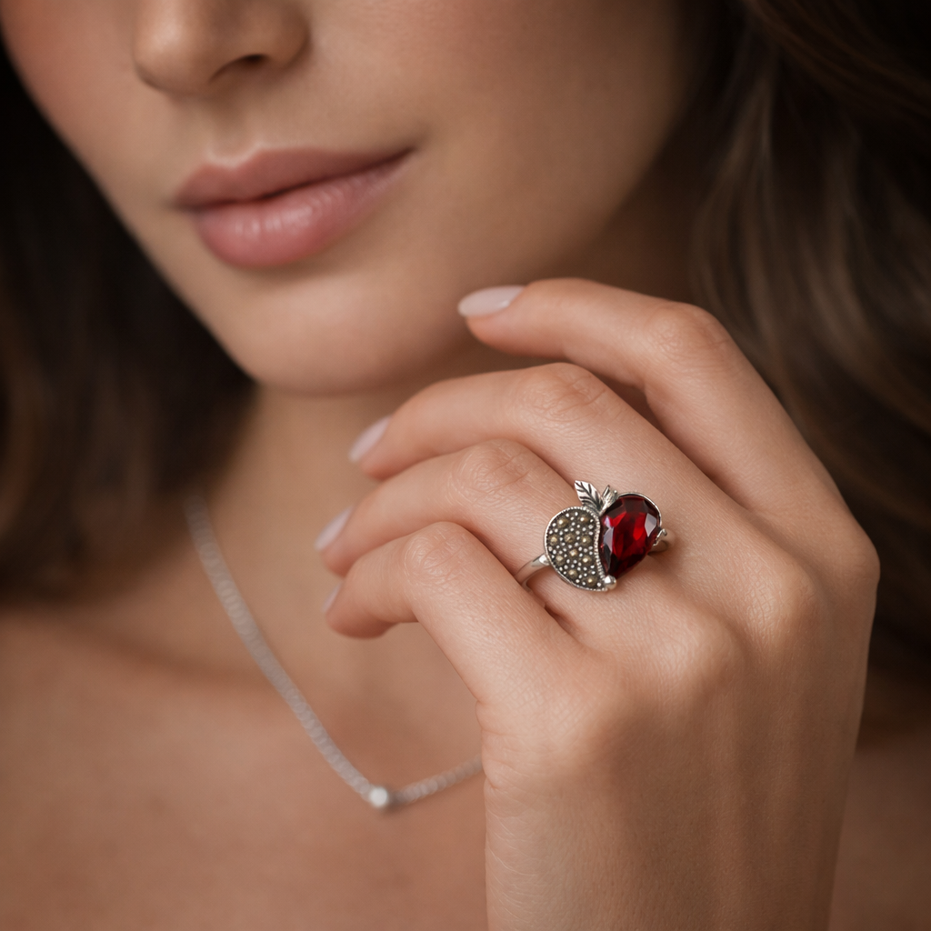 Crimson Orchard Muse Silver Ring - Image 4