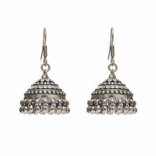 Chandrika Heritage Jhumka – Classic Pure Silver Dome Earrings - Image 5