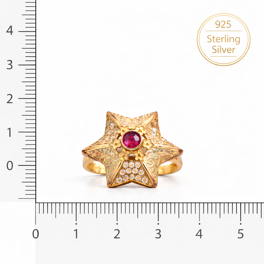Celestara Ruby Star Silver Ring - Image 4