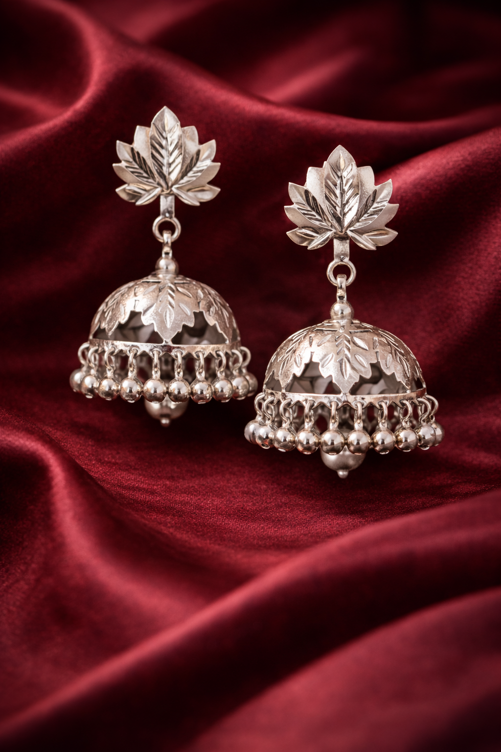 Rajasi Lotus Glow Pure Silver Jhumka Earrings - Image 2