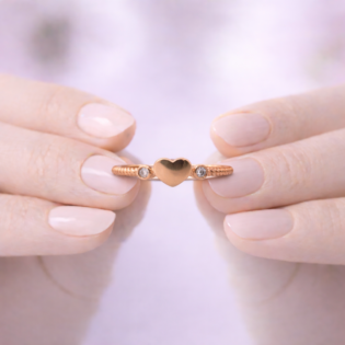 Rose Golden Heart Whisper Silver Ring - Image 3