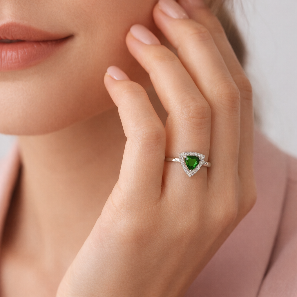 Verdant Prism Halo Silver Ring - Image 4