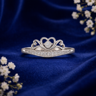 Silver Crown of Hearts Ring