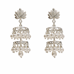 Pearl Cascade Jhumka – Dual-Layer Pure Silver Earrings