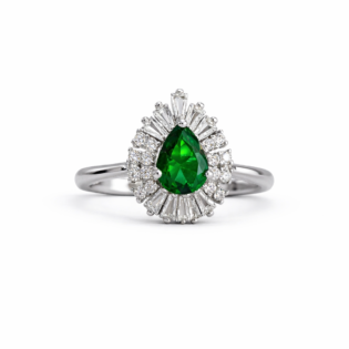 Emerald Radiance Silver Halo Ring