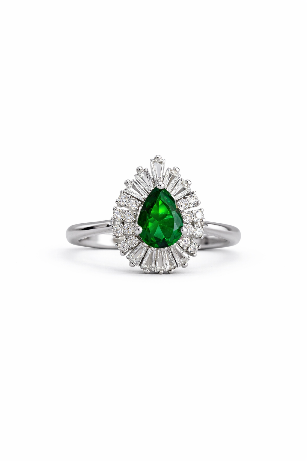 Emerald Radiance Silver Halo Ring