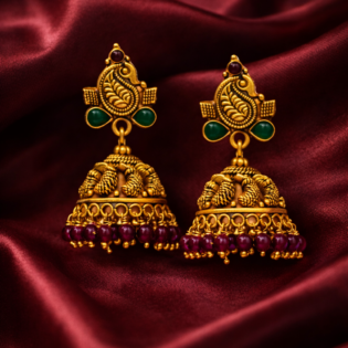 Rajwada Peacock Pearl Jhumka – Gold Polish Pure Silver Earrings - Image 2