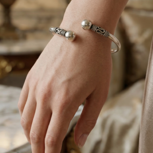 Chandrika Twin Pearl Silver Kada Bracelet - Image 2