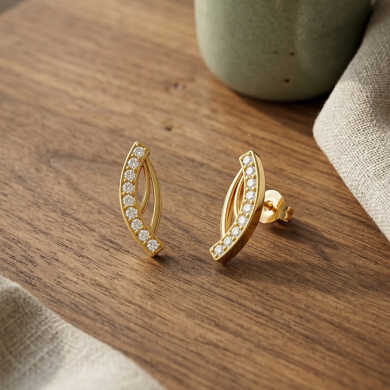 Aurora Leaf Arc Stud Earrings