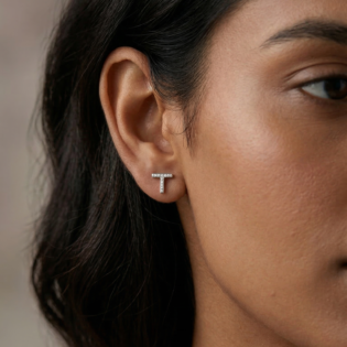 Silverline Initial “T” Stud Earrings - Image 2