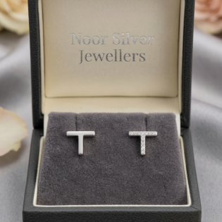 Silverline Initial “T” Stud Earrings - Image 3