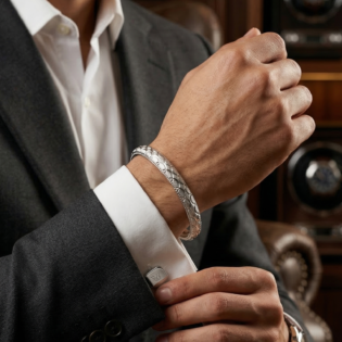 Rudraveer Braided Silver Kada - Image 3