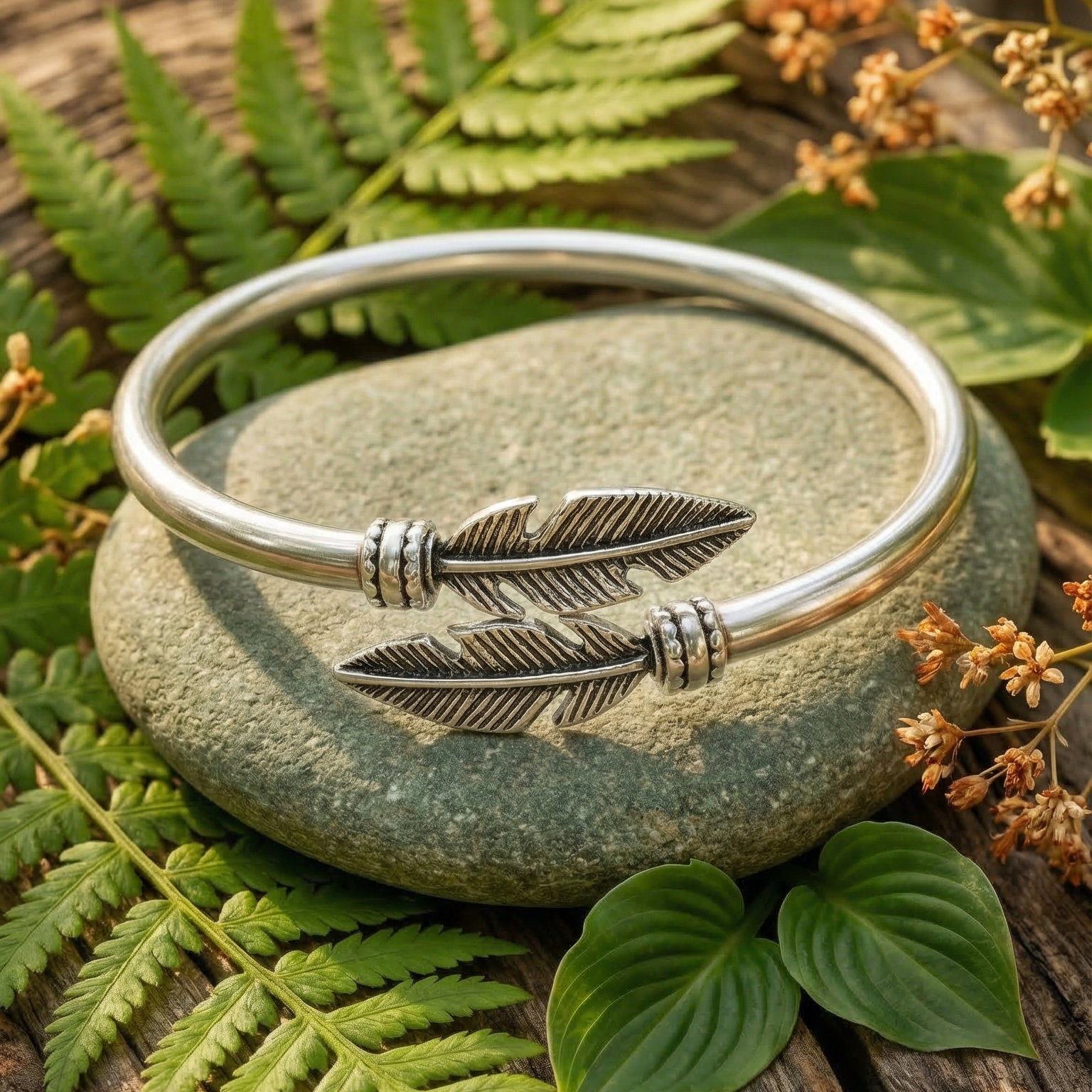 Vanya Arrowleaf Silver Kada Bracelet