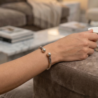 Chandrika Twin Pearl Silver Kada Bracelet - Image 4