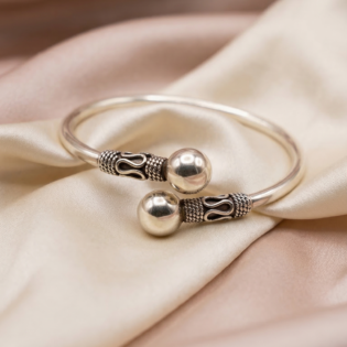 Chandrika Twin Pearl Silver Kada Bracelet