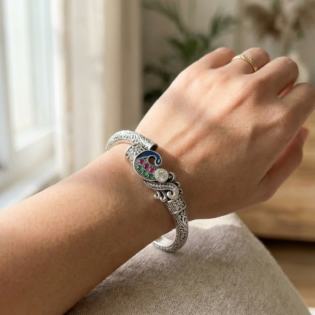 Mayura Raga Silver Kada Bracelet - Image 4