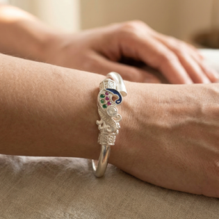 Mayura Raga Silver Kada Bracelet - Image 5