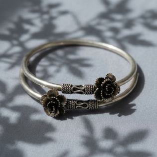 Noor Bloom Silver Kada Bracelet