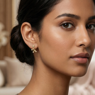 Golden Blossom Whisper Stud Earrings - Image 4