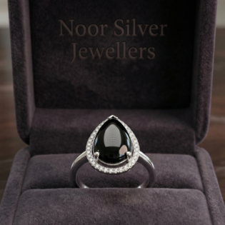 Midnight Teardrop Silver Halo Ring - Image 3
