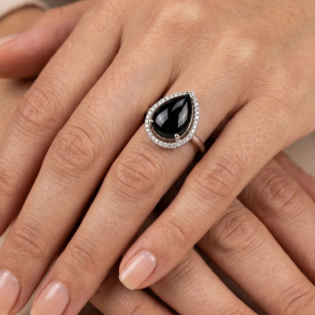 Midnight Teardrop Silver Halo Ring - Image 2