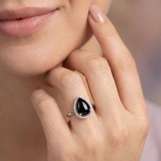 Midnight Teardrop Silver Halo Ring - Image 5