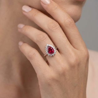 Crimson Teardrop Halo Ring - Image 2